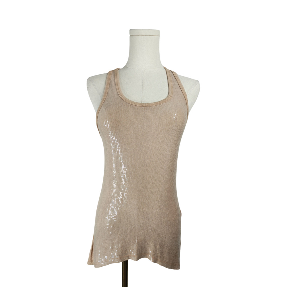 Casual Beige Sequin Size S Beige Sequin Embellished Racerback Tank Top